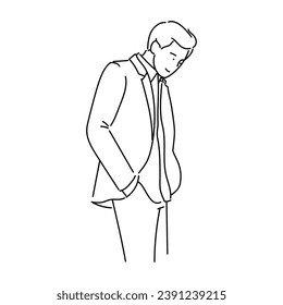 Vector illustration of a businessman or man standing in a suit. Outline style.