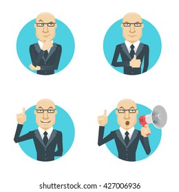 Vector illustration of businessman many faces emotions.