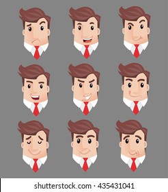 Vector illustration of businessman many faces emotions vector characters
