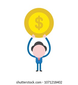Vector illustration businessman mascot character holding up dollar money coin.