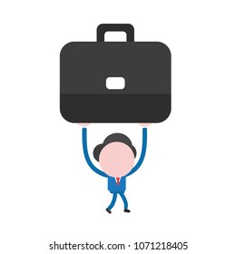 Vector illustration businessman mascot character walking and holding up briefcase.
