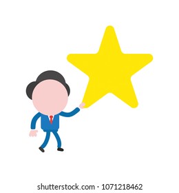 Vector illustration businessman mascot character walking and holding star.