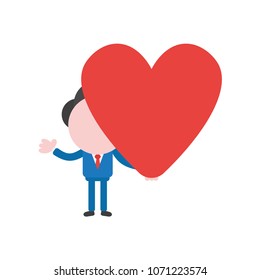 Vector illustration businessman mascot character holding heart.