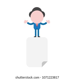 Vector illustration businessman mascot character on blank paper.