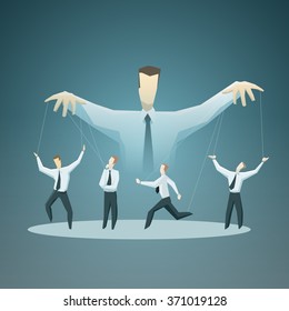 Vector illustration of Businessman master of puppets - stock vector