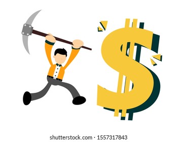 vector illustration businessman mining dollar money flat design cartoon style