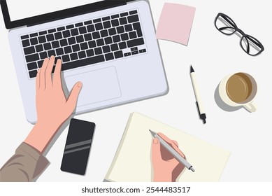 Vector Illustration a Businessman Multitasking at a Desk