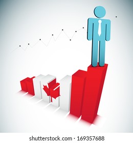 Vector illustration of businessman on Canadian graph. EPS10 file. Contains blending mode. 
