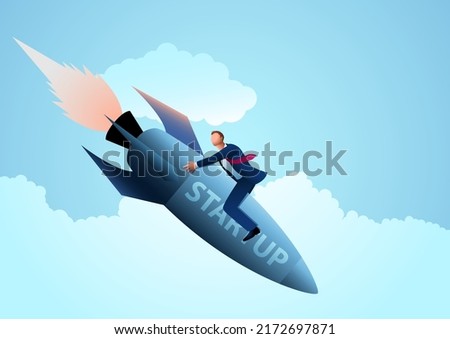 Vector illustration of a businessman on a falling startup rocket