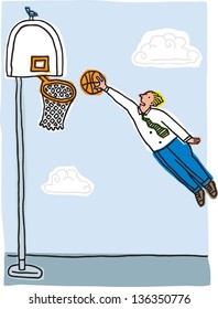 Vector illustration of a businessman playing basket