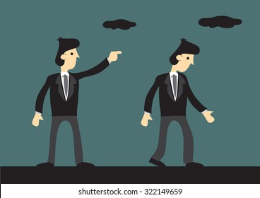 Vector illustration of businessman pointing with finger giving direction to another businessman. 