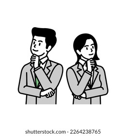 Ilustración vectorial de un empresario en un pensamiento de pose de visión e imaginación agradable con una expresión positiva