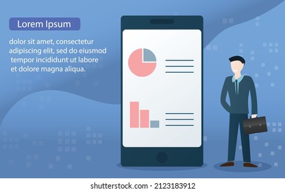 Vector illustration of businessman presenting a blank screen smart phone background