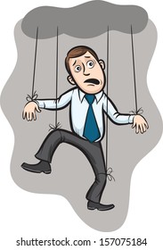 Vector illustration of Businessman as a puppet on strings. Easy-edit layered vector EPS10 file scalable to any size without quality loss. High resolution raster JPG file is included.