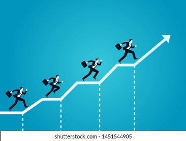 vector illustration of businessman racing to success on top of graphic chart. describe compete, move and faster. business concept illustration