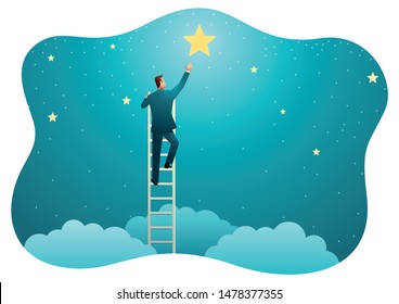 Vector illustration of a businessman reach out for the stars, business concept.