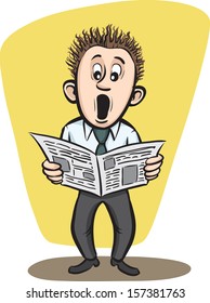 Vector illustration of Businessman reading newspaper. Easy-edit layered vector EPS10 file scalable to any size without quality loss. High resolution raster JPG file is included.