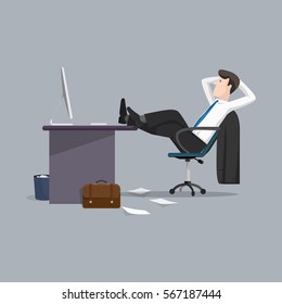 Vector illustration businessman relaxing between work. Concept of office life. Cartoon flat style character