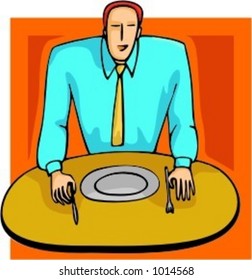Ilustración vectorial de un hombre de negocios en un restaurante.