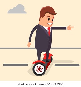 Vector Illustration. Businessman Riding On A Segway.