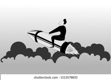 Vector illustration of a businessman riding a rocket