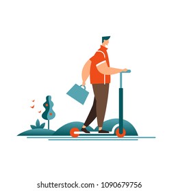 Vector illustration businessman riding scooter icon. Use people environmentally friendly transport