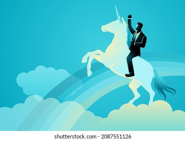 Vector illustration of a businessman riding a unicorn, the term unicorn is for company who have a valuation of more than 1 billion dollars 