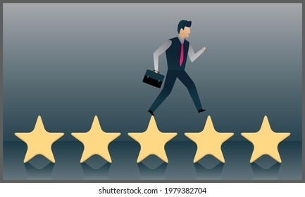 
vector illustration of a businessman running above a star, a symbol of feedback, reputation and review