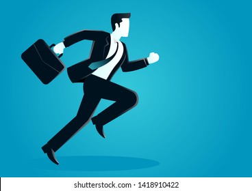 Vector Illustration Of A Businessman Running With Briefcase. Business Concept Illustration