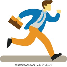 Vector illustration of businessman running in a hurry, being late for work.