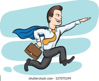 Vector illustration of Businessman running like superman. Easy-edit layered vector EPS10 file scalable to any size without quality loss. High resolution raster JPG file is included.