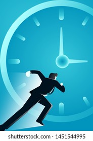 vector illustration of businessman running to a o clock. describe time is money, compete, move and faster. business concept illustration