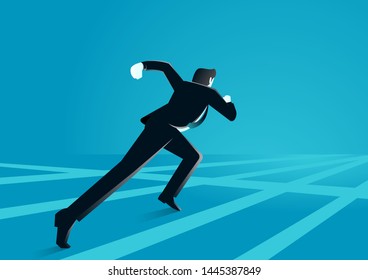 vector illustration of a businessman running on line. describe race , compete, and move. business concept illustration