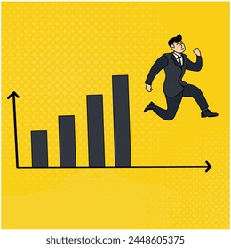 vector illustration of a businessman running from a sales graph