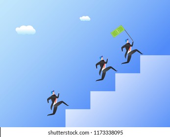 vector illustration of a businessman running up the stairs