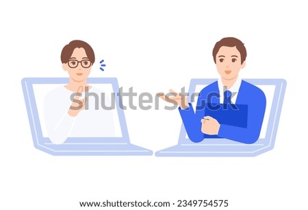 Vector illustration of a businessman serving customers online.