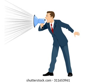 Vector illustration of a businessman shouting through a megaphone