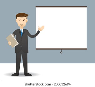 Vector illustration of Businessman show Presentation on empty board