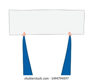 Vector illustration businessman showing up blank banner.
