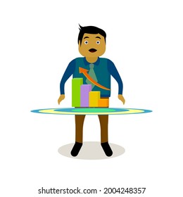 Vector illustration of a businessman showing a business growth chart. suitable for illustration of business achievements.