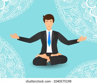 Vector illustration of businessman sitting in lotus pose. 
