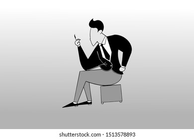 Vector illustration of a businessman sitting while smoking