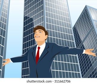 Vector illustration of a businessman with spread hands