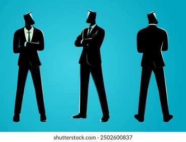 Vector illustration of a businessman standing confidently with his arms crossed