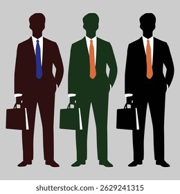 A vector illustration of a businessman standing confidently in a professional posture, ideal for corporate and business-themed designs Red Green Black