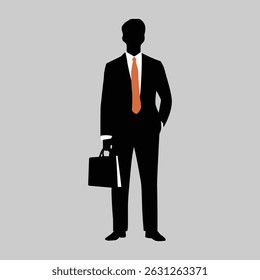 Ilustração vetorial de um homem de negócios de pé confiante em uma postura profissional, ideal para projetos corporativos e de negócios temáticos Preto