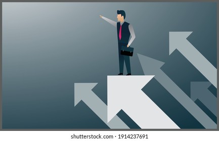 vector illustration of businessman standing on arrow headed up, business concept