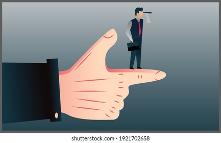 vector illustration of businessman standing on big hand business, symbol of target, direction and helping. Eps 10