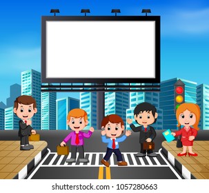 vector illustration of businessman standing in the pedestrian lane