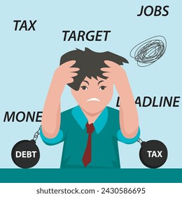 vector illustration businessman of stressed and depressed workers taxes and finances